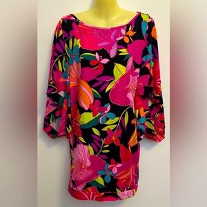 Trina Turk Pink and Orange Floral Tunic Top size S